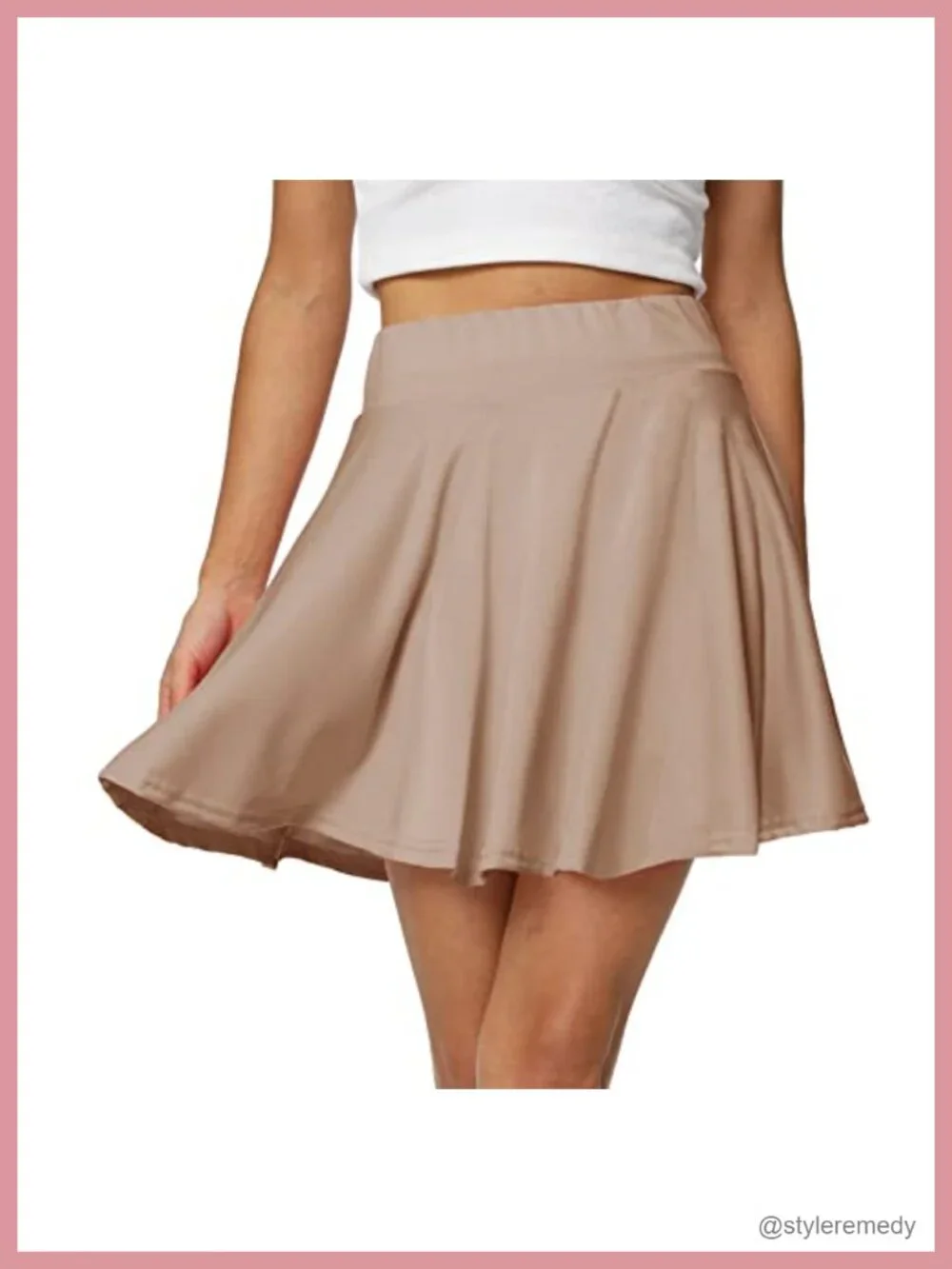 Women's High Waist Flared Pleated Skater Skirt with Built-in Shorts